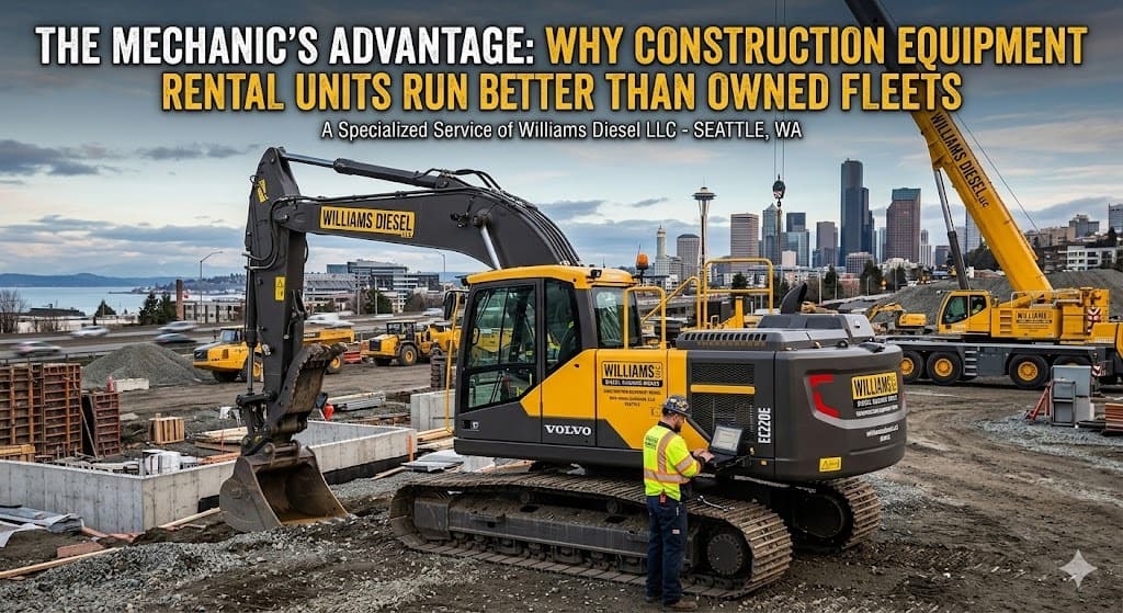 A well-maintained yellow excavator being prepared for a construction equipment rental at a professional service yard, showing clean hydraulic lines and a polished exterior.