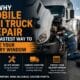 Mobile semi truck repair service with a diesel mechanic performing on-site repairs on a semi-truck while a fully equipped service van provides tools and equipment.