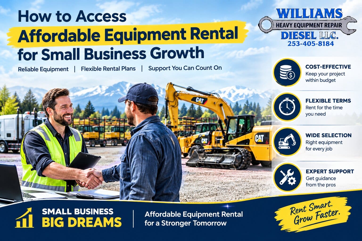 Small business contractor operating compact earthmoving machinery sourced through an affordable equipment rental agreement on a regional jobsite.